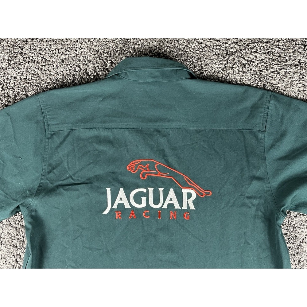Y2K JAGUAR RACING Short Sleeve Green button-up Shirt Embroidered Logo Sz 2XL - Picture 3 of 9